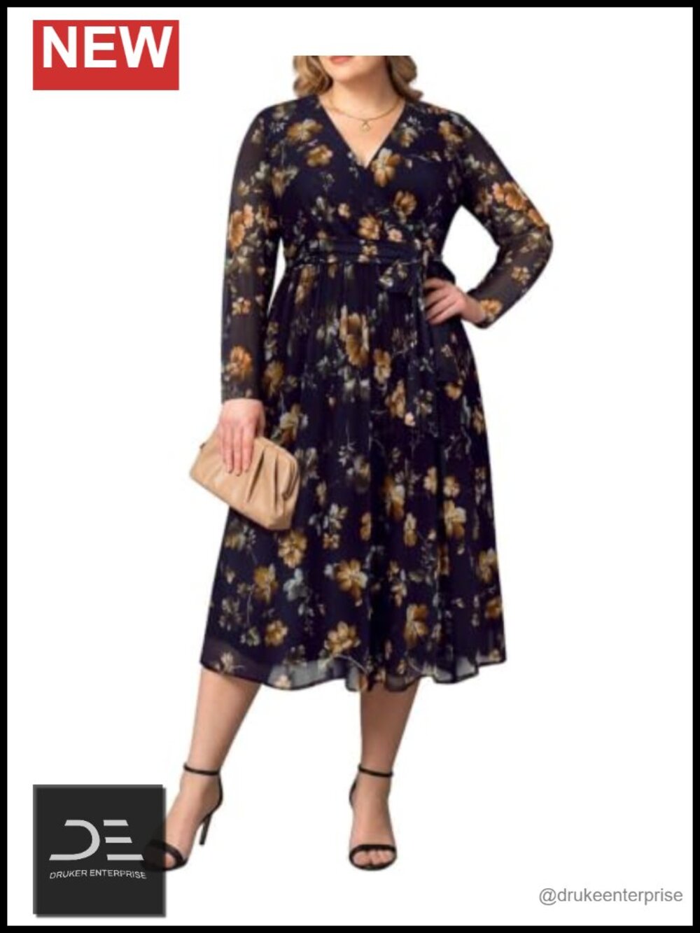 Plus Size Long Sleeve Floral Maxi Dress Mesh Wedding Guest